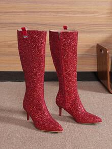 Sexy Fashion Plus Size 2025 New Versatile Women Electroplated Heel Side Zipper Tall Boots, Sexy Party Boots