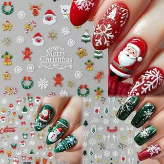 圣诞美甲贴纸，防水平贴指甲贴，圣诞驯鹿和雪花图案，轻薄柔韧，圣诞装饰，家居装饰
