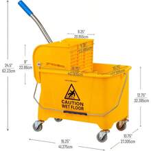 Mop Bucket With Wringer 22 Qt 5.5 Gallon Floor Cleaning Handle Wheels 16.25L X 10.75W X 24.5H Yellow - Màu vàng - Xem 4