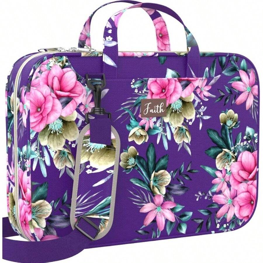 Bible Cover Case Women U2013 Floral Black Bible Bag Carrying Case U2013 Messenger Bag - Violet + Extra Large - View 1