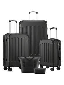 Luggage Sets 5 Piece,Hardside Suitcase With Wheels - Spinner Wheels, TSA Lock, Includes Toiletry Bag For Family Travel Luggage Case Trolley Suitcase Spinner Suitcase Travel Luggage Travel Suitcase Hardshell Suitcase Suitcase Luggage Carry-On Suitcase Travel Essentials For Men For Women For Vacation For Business Large Capacity Travel Essential Travel Accessories Travel Organizer Travel Stuff - màu đen - Xem 2