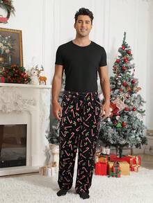 Mens Plush Pajama Pants Soft Flannel Fleece Pajama Lounge Sleep Pant Christmas Plaid Fuzzy Lounge Sleepwear Pj Bottomshalloween - 黑色拐杖糖 - 查看 9