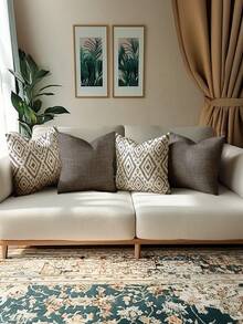4pcs Modern Geometric Pattern Pillow Covers, Decorative Geometric Line Throw Pillow Cases, Vintage Linen Material, Hidden Zipper Closure, Machine Washable, Minimalist Stylish Line Design, Suitable For Home Decor, Sofa, Living Room, Bedroom, Car, Outdoor Cushion Covers, No Pillow Insert - Deep Seagull Gray - View 5