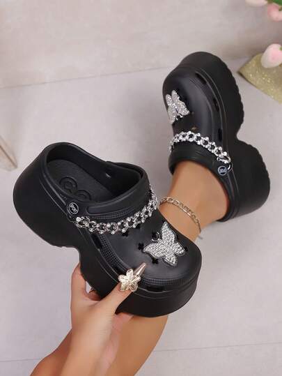 أحذية نسائية مثقبة مع ترتر مصنوع يدويًا وتصميم سميك بطراز بانك وتصميم مجوف، أحذية حديقة مريحة