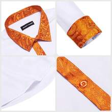 Mens Satin Silk Shirts Long Sleeve Designer Dress Shirt Shiny Untucked Casual Button Down Shirt Party Disco Formalhalloween - 白色和淺橙色 - 查看 3