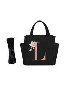 Geantă de prânz izolată personalizată cu identificare a primei litere - Geantă Bento caldă din pânză, închidere cu fermoar, căptușeală din folie de aluminiu de mare capacitate, potrivită pentru designul primei litere la serviciu și la școală, școli și activități în aer liber - Ușor de curățat, design compact, impermeabil, cutie de prânz, geantă de prânz pentru femei, geantă de picnic pentru profesori, geantă frigorifică pentru camping, geantă frigorifică pentru sală de clasă, geantă de picnic pentru femei, geantă de damă pentru școală, accesorii școlare, articole școlare