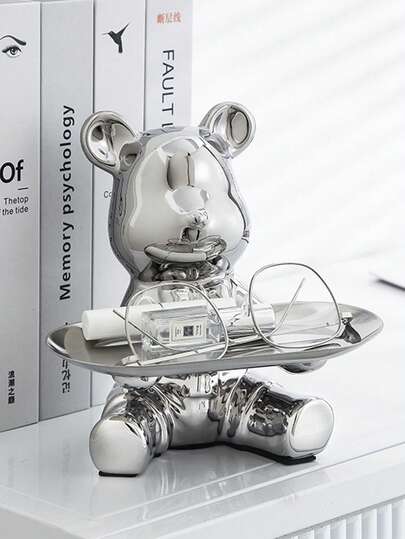 Nyckelringsskålbricka Björnstaty Keramiknyckelhållare Godisfatbricka För Nycklar Läppstift Godissmycken Och Småföremål Kreativitet Spargris Djurskulptur Heminredning Eller Kontor Vardagsrum Sovrum Tillbehör Presenter För Män Och Kvinnor Skrivbord Viktiga Tillbehör