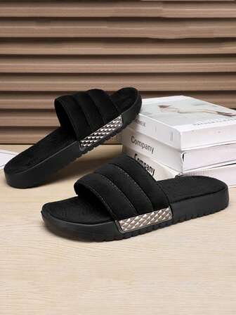 2025 Spring & Summer Men Plus Size Slippers, Non-Slip Soft Bottom Couple Slippers, Indoor Outdoor Casual Thick Sole Fashion Unisex Sandals, Comfortable EVA Plush Black Slippers