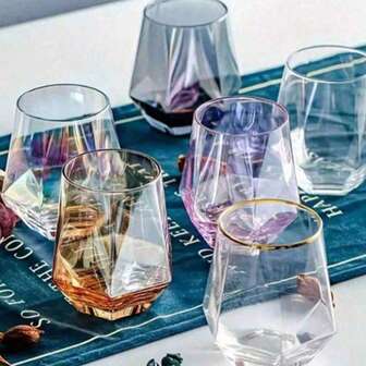 2pcs-Pack Hexagon Whiskey Glasses, Reusable & Durable, Insulated Glass Cocktail Cups For Bar And Home Use, Hand Wash Only, Multipurpose, No Pattern