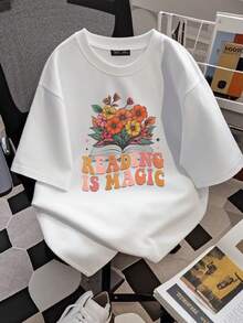 180g pure Cotton Reading is Magic Shirt with Wildflower Design, Cozy Literary Tee for Book Lovers, Perfect Reading Gift designer clothes female Stylish streetwear Breathable graphic T-Shirt For Women Casual Versatile Casual Comfortable Soft fashion Slightly Unisex - Blanco - Ver 2
