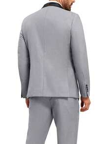 Conjunto de traje de esmoquin de 3 piezas de corte slim para hombre, con chaqueta blazer de solapa de chale, chaleco y pantalones, color negro - Gris Claro - Ver 2