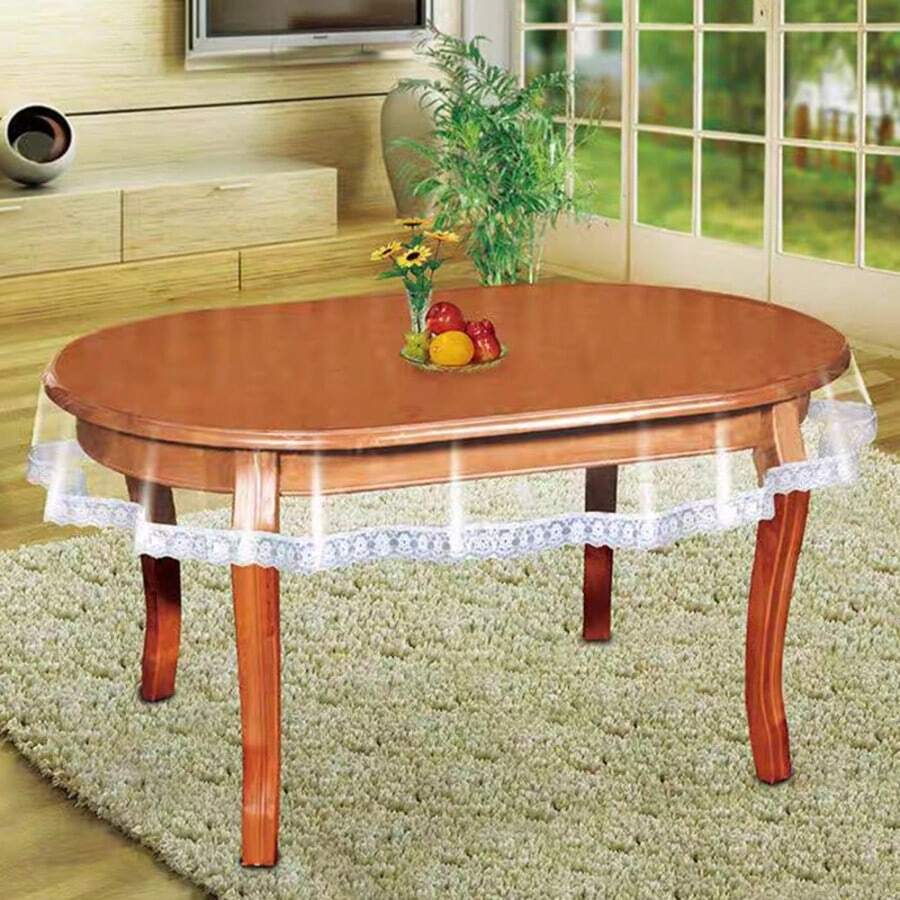1pc Oval Transparent Lace Tablecloth Cover - PVC Table Protector, Suitable For Oval Dining Tables 42 X 68 Inches, Ideal For Dinner Parties And Gatherings