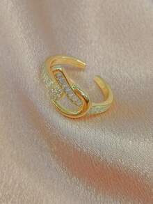 1pc Diamond Rhombus Knotted Adjustable Open Ring, Elegant French Style