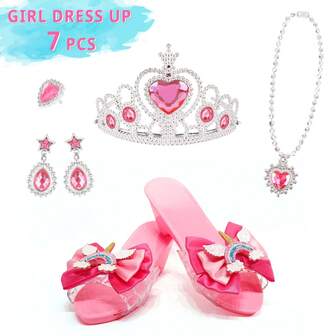 Boutique de joyería de princesa, vestidos elegantes y zapatos, accesorios de moda para juego de roles, que incluyen coronas, collares, anillos, adecuados como regalos de fiesta y regalos de Navidad para niñas de 3, 4, 5 y 6 años, niños y niños pequeños, también adecuados como regalos de San Valentín y Año Nuevo