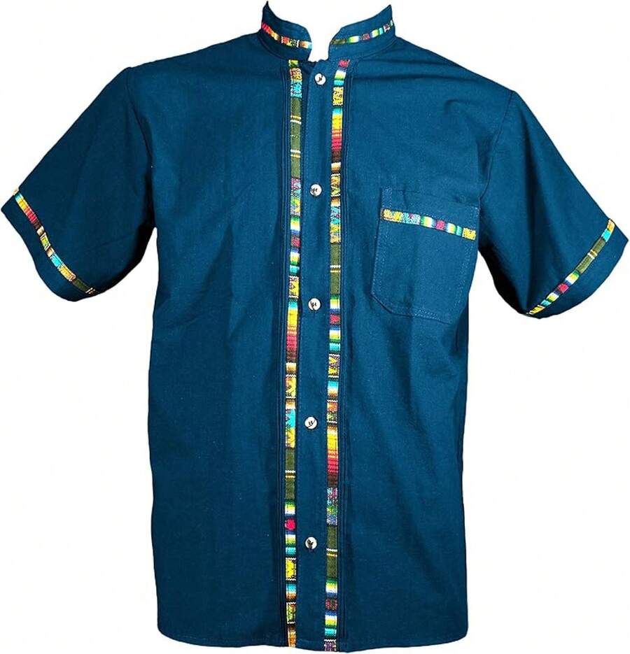 Men's Short Sleeve Mexican Guayabera Shirts Made In Mexico, Multiple Colorshalloween - 深綠松石色 - 查看 1