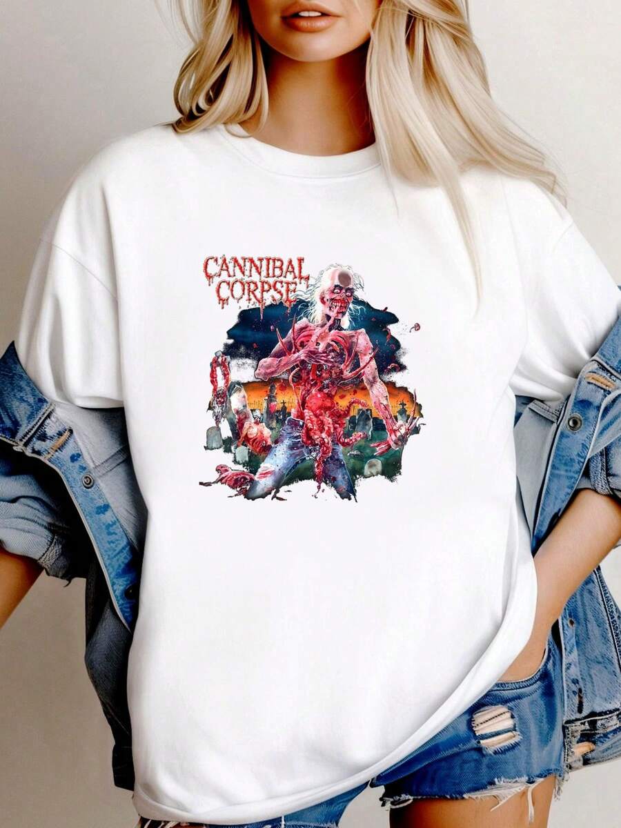 180g pure Cotton Cannibal Corpse - Official Merchandise - Eaten Back to Life T-Shirt Stretched Unisex graphic Breathable Slightly streetwear T-Shirt For Women Casual female Top For Everyday Wear women designer clothes Women Top Graphic Tees - Blanco - Ver 1