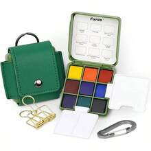 Pocket Watercolor Set, Travel Artist Outdoor Sketch Watercolor Kits With 2 Foldable Watercolor Palettes, Portable Leather Case And Metal Clip, Art Lovers