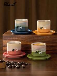 shoxil 1 件骆驼图案陶瓷茶杯盘套装，咖啡杯盘套装，茶杯套装，渐变咖啡杯，80毫升浓缩咖啡杯。适用于下午茶、家庭聚会、卧室、客厅、书房、咖啡厅 - Cup - 查看 5