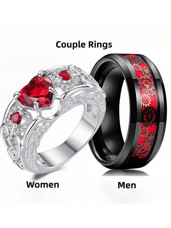 Bagues de couple classiques de luxe, bague de femme à forme de cœur en zircone cubique synthétique , bague en acier inoxydable pour homme, bijoux de fiançailles et de mariage, cadeau de la Saint-Valentin