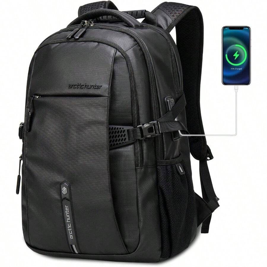 Laptop Backpack ARCTIC HUNTER AH AntiTheft Waterproof Backpack With USB Charging Port Business Backpack With Multiple Compartments 15.6 Inch