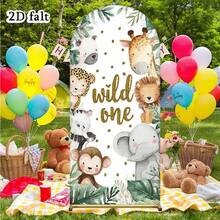 1pc/65pcs 2D Flat Animal Theme Wedding Arch Backdrop, Birthday Baby Shower Party Decor, Green Leaves Elastic Fabric Background (Stand Not Included) - Multicolor - View 6
