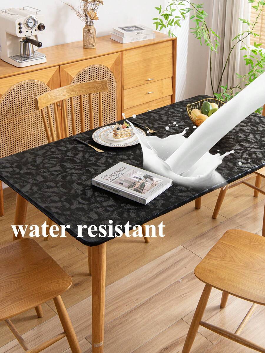 1pc Plain Minimalist Modern Oil-Proof Waterproof Washable Round Tablecloth, Luxury Dining Table Protective Mat - Black - View 1