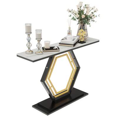 Wisfor Console Table For Entryway: Modern Console Entry Table With Geometric Base Sleek Sintered Stone Top Long Accent Table For Hallway, Foyer Decor, Storage
