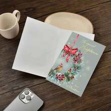 بطاقة عيد الميلاد الفريدة مع مغلف - مثالية للجيران والأصدقاء وتحيات العطلات، تصميم احتفالي مع الأوراق المقدسة والتوت والطيور، مثالية لتمنيات المواسم الخاصة والمناسبات الخاصة، بطاقات عيد الميلاد - متعدد الألوان - مشاهدة 10