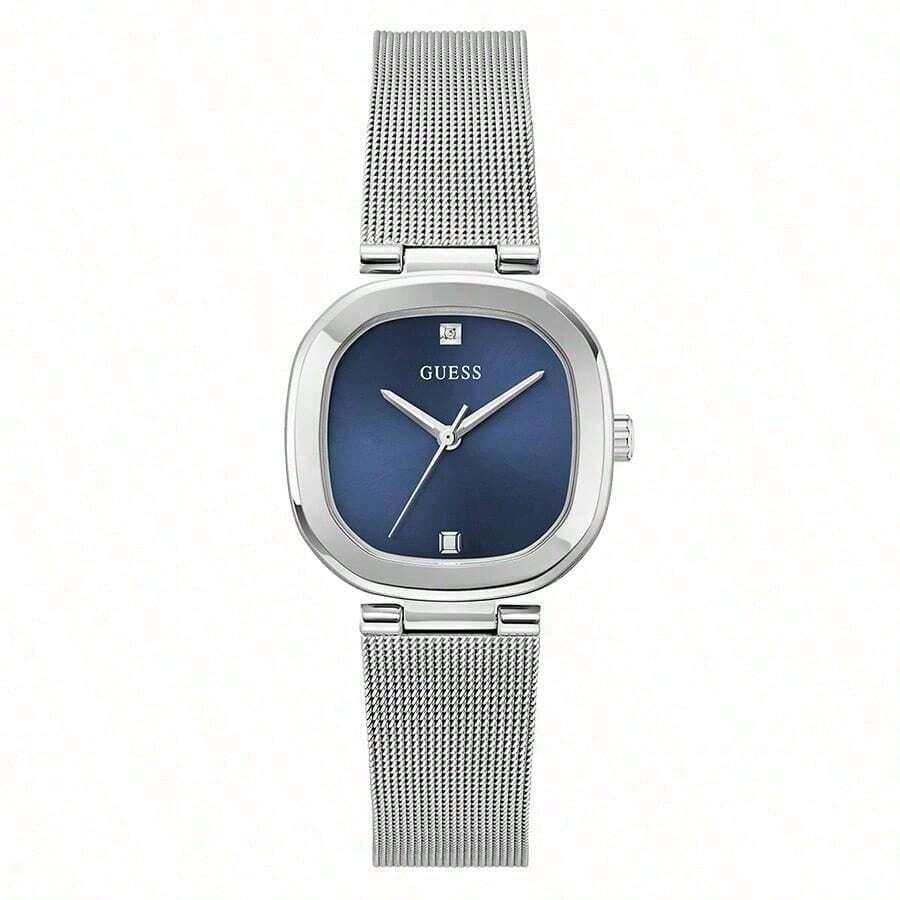 Guess Reloj de moda minimalista y casual, esfera azul, correa de acero, cuarzo, reloj de mujer GW0768L1