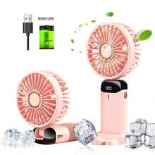 Nouveau mini ventilateur portable USB à affichage numérique silencieux pour bureau d'étudiant, rechargeable pour utilisation en extérieur. Ventilateur électrique mini pliable et portatif avec diffuseur d'aromathérapie, à piles avec écran LED, 800 mAh, 3-en-1 : à main, à suspendre au cou, de bureau, pliable à 90° avec support de base, 5 vitesses réglables, ventilateur de cou portable pour étudiant et extérieur, convient pour le bureau, la chambre, le camping, les voyages ou le ventilateur de bureau portable