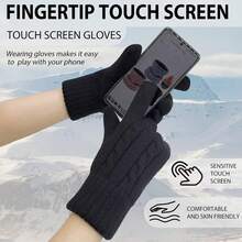 Guantes de invierno para hombre, forro polar térmico, para visualización táctil, guantes de nieve cálidos, para correr, ciclismo, equitación, clima frío - Negro - - Ver 6