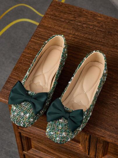 Women's Fashion Square Toe Floral Print Slip-On Flats, Casual Office Wear, Versatile Bow Decor Ballerina Shoes, Outdoor Leisure, High-Quality, Suitable For Dresses, Parties, Spring/Summer