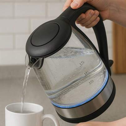 Tetera Eléctrica de Vidrio 1.7L con Iluminación LED y Base Inalámbrica. Hervidor de Agua Rápido para Té, Café e Infusiones.