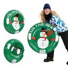 1 pieza Tubo de esquí inflable grueso, material de PVC con patrón de muñeco de nieve y pingüino, adecuado para deportes de invierno al aire libre, accesorio de colchoneta de esquí inflable para adultos