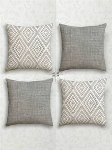 4 fundas decorativas para almohadas, con patrón geométrico, 100% fibra de poliéster hipoalergénica, material de lino vintage, cierre con cremallera oculta, lavable a máquina, diseño minimalista y moderno de líneas, cierre con cremallera, fundas de almohada decorativas para sofá, sala de estar, dormitorio, sin relleno de almohada