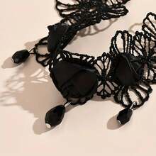 Prizomir Women's Gothic Black Lace Anklet With Beads And Chain - Elegant Anklet Jewelry Suitable For Daily And Party Wear, All-Season Exquisite Foot Accessory, Comfortable And Versatile Design, Year-Round Accessory (Beach, Formal Occasions) - Exquisite Anklet With Intricate Lace Details, Gun Black Finish, Simple Fashion, Suitable For Casual Or Formal Outfits - 黑色的花朵 - 查看 5