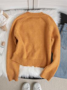 民族风保暖外套双向拉链女毛衣开衫针织外套，秋冬，返校 - 橘色 - 查看 7