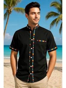 Men's Short Sleeve Mexican Guayabera Shirts Made In Mexico, Multiple Colorshalloween - 黑色 - 查看 4