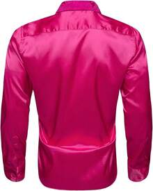 Mens Satin Silk Shirts Long Sleeve Designer Dress Shirt Shiny Untucked Casual Button Down Shirt Party Disco Formalhalloween - 緞面閃亮亮粉紅色 - 查看 5