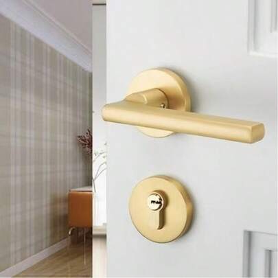 Gold sandgestrahlter Aluminium Premium Türschloss-Set, beinhaltet Innentürschloss, Schlafzimmer Leise-Schloss, Türgriff-Schloss, geeignet für Holztüren, Babyzimmer, goldener Griff, leise & verschleißfest Design, minimalistisches modulares Schloss