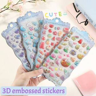 3D Cute Cartoon Stickers, Transparent Embossed Creative Diary Stickers, Diamond Gem Crystal Children's Handmade Decorative Stickers, Christmas/Thanksgiving Holiday Birthday Gift For Kids