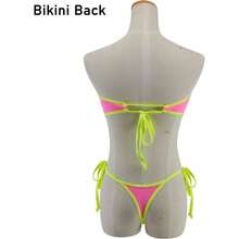 Bikini transparente transparente transparente transparente con parte superior de bandeau y tanga brasilea con parte inferior de micro malla - Rosa Chartreuse + Talla única - Ver 3
