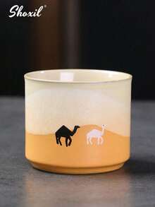 shoxil 1 件骆驼图案陶瓷茶杯盘套装，咖啡杯盘套装，茶杯套装，渐变咖啡杯，80毫升浓缩咖啡杯。适用于下午茶、家庭聚会、卧室、客厅、书房、咖啡厅 - Cup - 查看 14