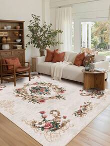 1 Stück hellrosa Wohnzimmer Dekorationsteppich mit Rosendesign, Boho-Stil 1100g/㎡ Material mit niedriger Florhöhe, Dicke 5mm, weich und angenehm anzufühlen, leicht zu pflegen, wasserdicht und fleckabweisend, rutschfest, maschinenwaschbar, Teppich, geeignet für Lobby, Schlafzimmer