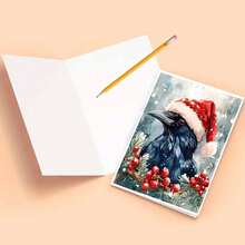 Aquarell Feiertags-Rabe Karte, Weihnachts-Rabe Grußkarte, festliche Wintervogel Kunst, handgemachte Feiertags Karte, Aquarell Grußkarte - 11cm/4,33"x16cm/6,29", Weihnachtskarten mit Umschlägen, Grußkarten, Grußkarten mit Umschlägen, Pop-up Karten, Pop-up Weihnachtskarten