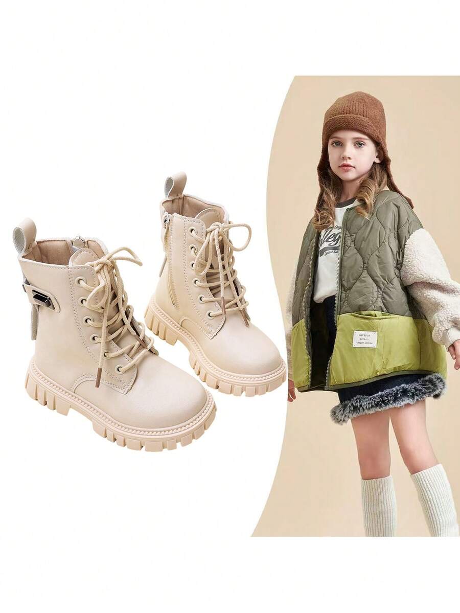 1 par de botas para niños con cremallera lateral de unicolor simple, cómodas y versátiles, adecuadas para juegos al aire libre, para todas las estaciones