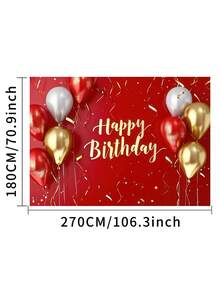 1 Stück rote und goldene "Alles Gute zum Geburtstag" Fotografie Hintergründe mit Glitzersternen, Luftballons, goldenem Band, Party Banner 150 x 100 cm / 210 x 150 cm / 270 x 180 cm Foto Hintergrund für Innen- und Außenbereich, Babyparty Dekoration