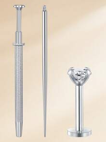 3pcs Funky Stainless Steel Cubic Zirconia Lip Studs For Women For Daily Decoration, 16G Lip Piercing Jewelry Lip Rings Studs With Puncture Tool Internal Thread Lip Studs Nose Stusd Helix Conch Tragus Earrings Studs, Set 2mm 3mm 4mm CZ