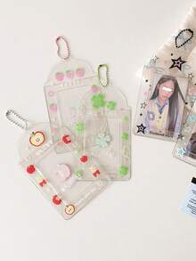 1 件透明四叶草和草莓 3 英寸卡夹，闪光水果卡通偶像卡夹，学生证/公交卡钱包，儿童