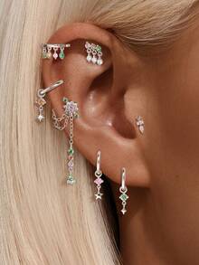 SereneSpark 1 pieza Pendientes de cartílago chapados en oro de 18K con plata de ley 925 y CZ multicolor, joyería hipoalergénica antioxidante para todas las partes de la oreja, adecuada para uso diario casual, oficina, boda, fiesta, citas y viajes de vacaciones, regalo ideal de cumpleaños y despedida de soltera para ella - Dorado - Ver 13